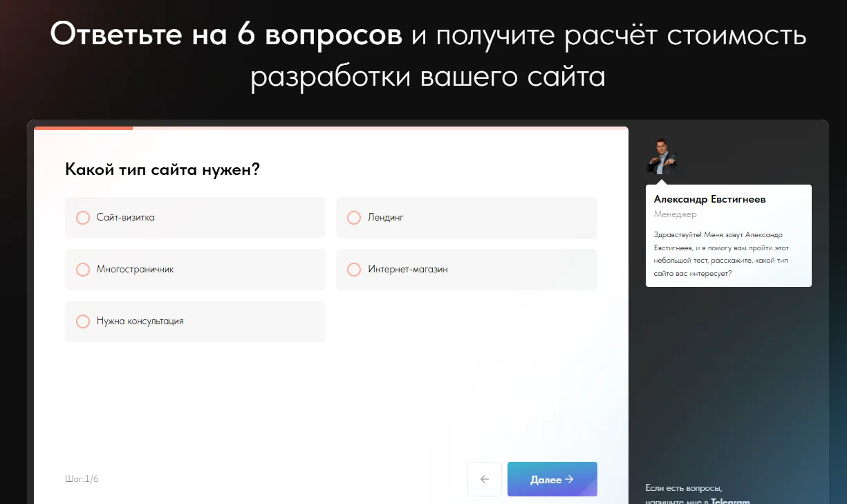 Разработка сайтов (квиз): скриншот 2