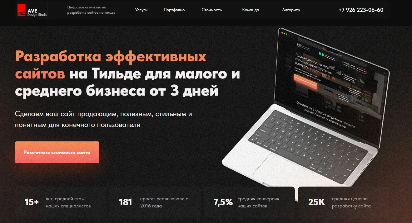 Разработка сайтов (веб-студия): главный экран
